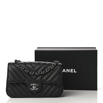 Chanel Caviar Chevron Quilted Mini Rectangular Flap Black 13 of 13