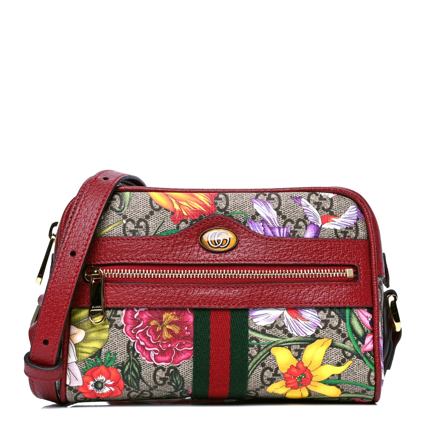 GG Supreme Monogram Flora Web Mini Ophidia Shoulder Bag Red