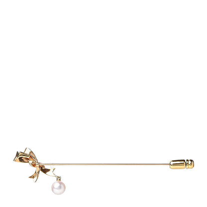 Mikimoto 18K Yellow Gold Akoya Pearl 6mm Bow Brooch 3 of 4