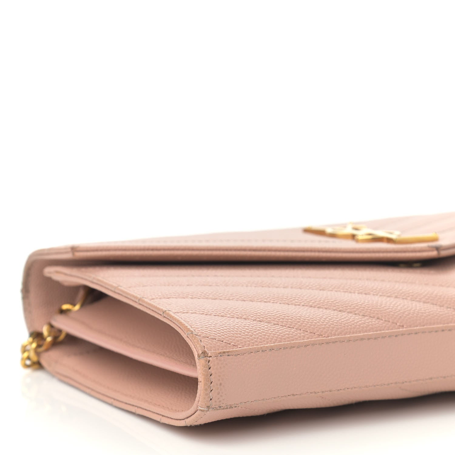 Saint Laurent Grain De Poudre Matelasse Chevron Monogram Chain Wallet Pale Pink 8 of 13