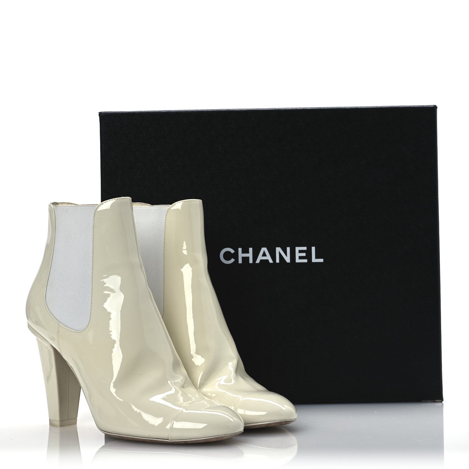 Chanel Patent Calfskin Cap Toe Ankle Boots 39 Ecru 13 of 13