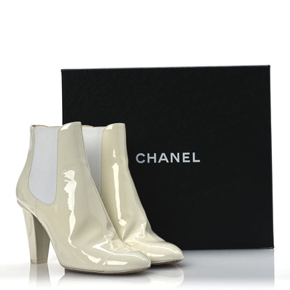 Chanel Patent Calfskin Cap Toe Ankle Boots 39 Ecru 13 of 13