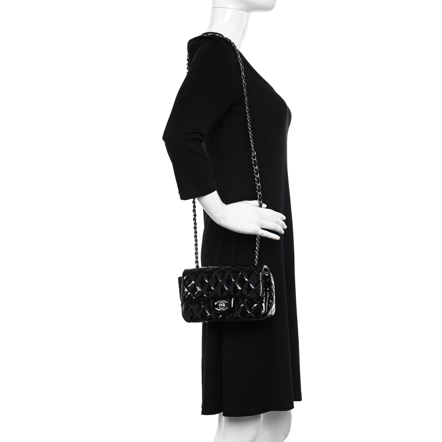 Chanel Patent Calfskin Quilted Mini Rectangular Flap Black 2 of 10