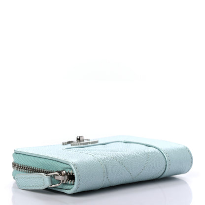 Chanel Metallic Caviar Chevron Quilted Vintage Mademoiselle Zip Coin Purse Light Blue 4 of 7