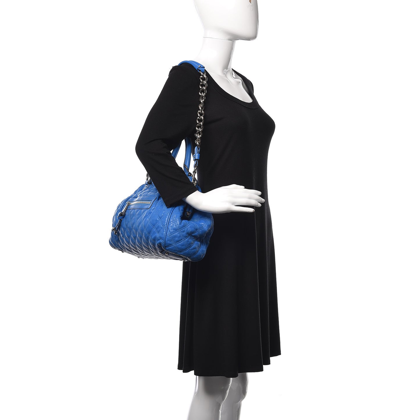 Calfskin Quilted Stam Bright Blue