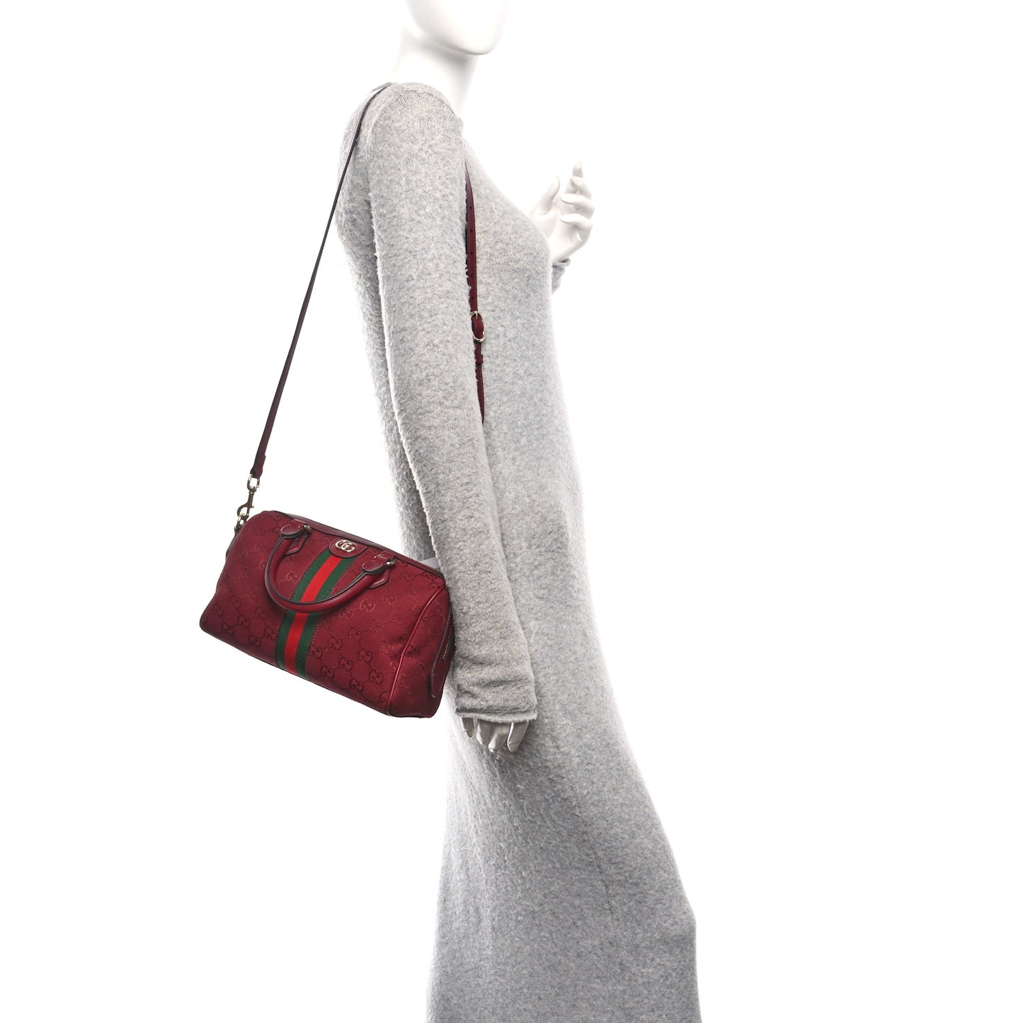 GG Monogram Textured Dollar Calfskin Web Small Ophidia Top Handle Bowler Bag Rosso Ancora