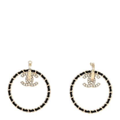 Chanel Crystal Lambskin CC Chain Hoop Earrings Gold Black 1 of 4