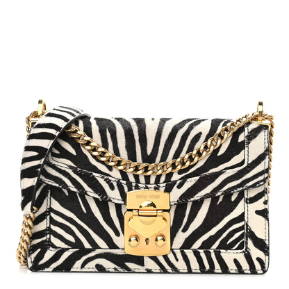 Miu Miu Pony Hair Zebra Print Confidential Logo Shoulder Bag Black White 1 of 9