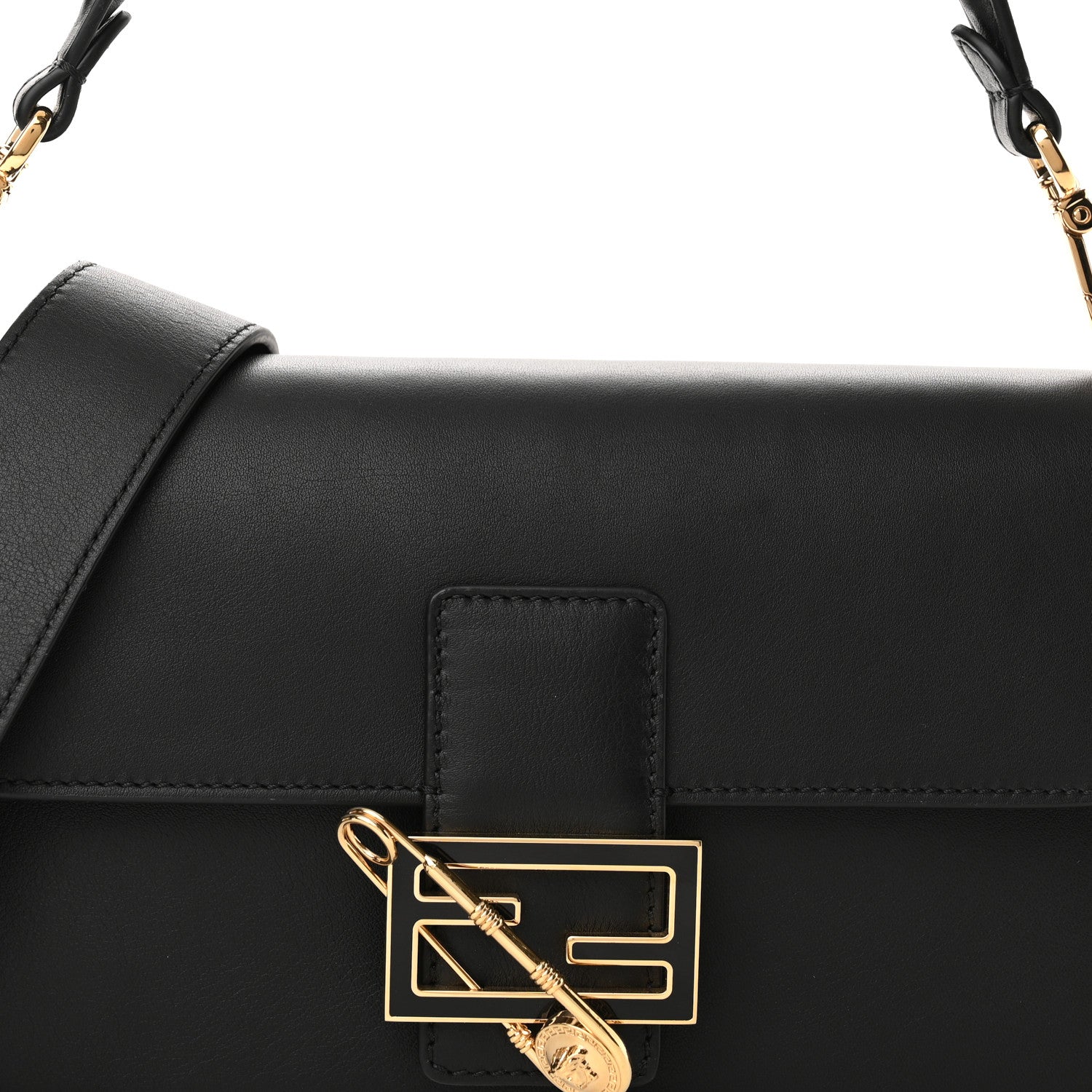 Fendi X VERSACE Vitello Seta Fendace Brooch Baguette Black 7 of 9