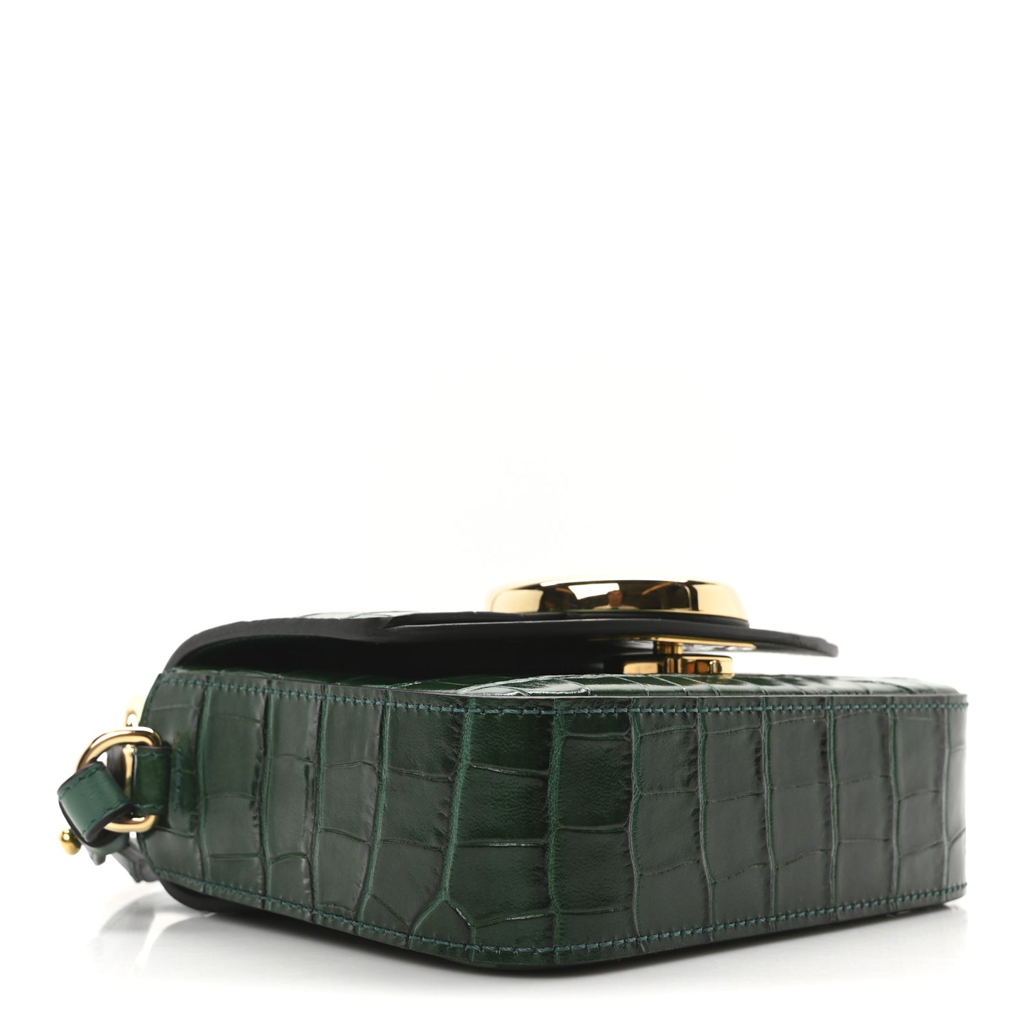 Calfskin Crocodile Embossed Mini C Double Carry Woodsy Green