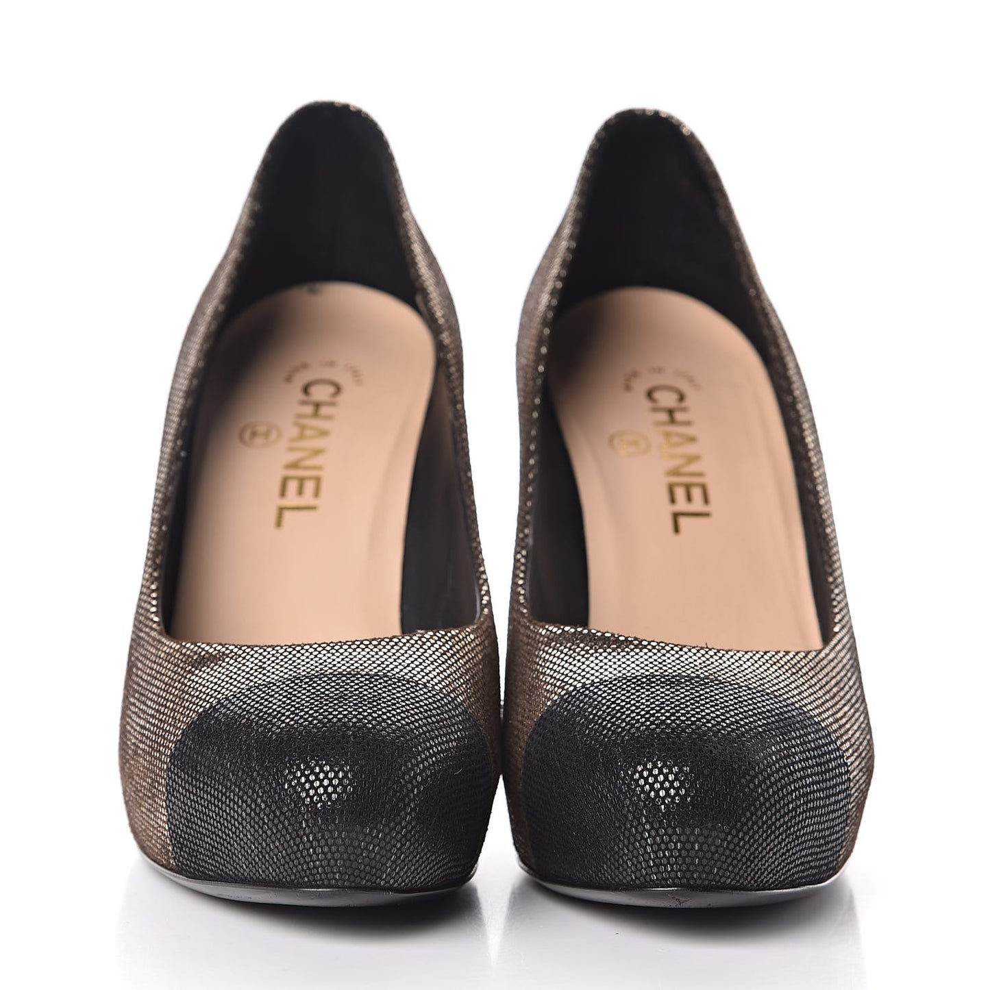 Metallic Fabric CC Cap Toe Pumps 38 Silver Black
