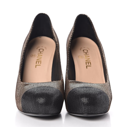 Chanel Metallic Fabric CC Cap Toe Pumps 38 Silver Black 2 of 8