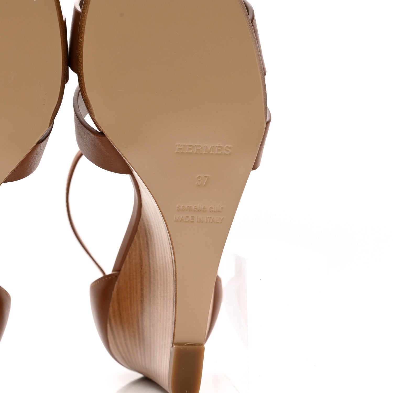Hermes Calfskin Legend Wedge Sandals 37 Gold 7 of 9