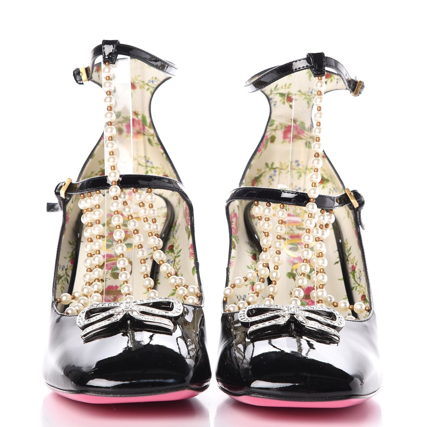 Patent Pearl Taide T-Strap Mid Heel Pumps 39 Black