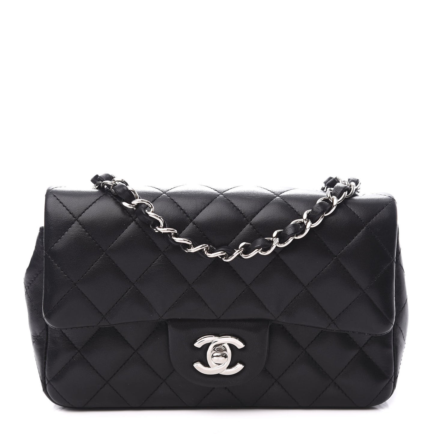 Lambskin Quilted Mini Rectangular Flap Black