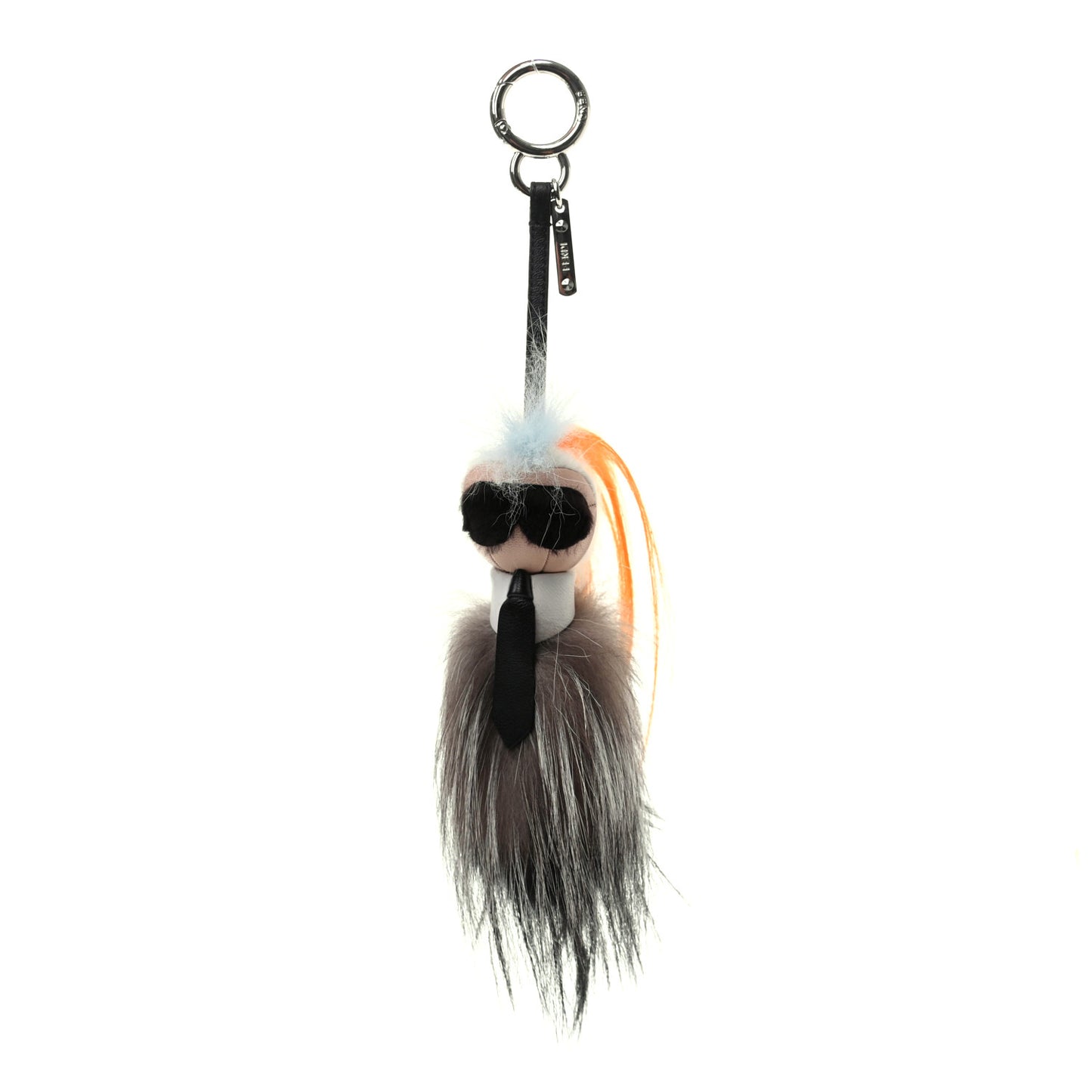 Mink Fox Goat Fur Mini Karlito Bag Charm Black White Arancio