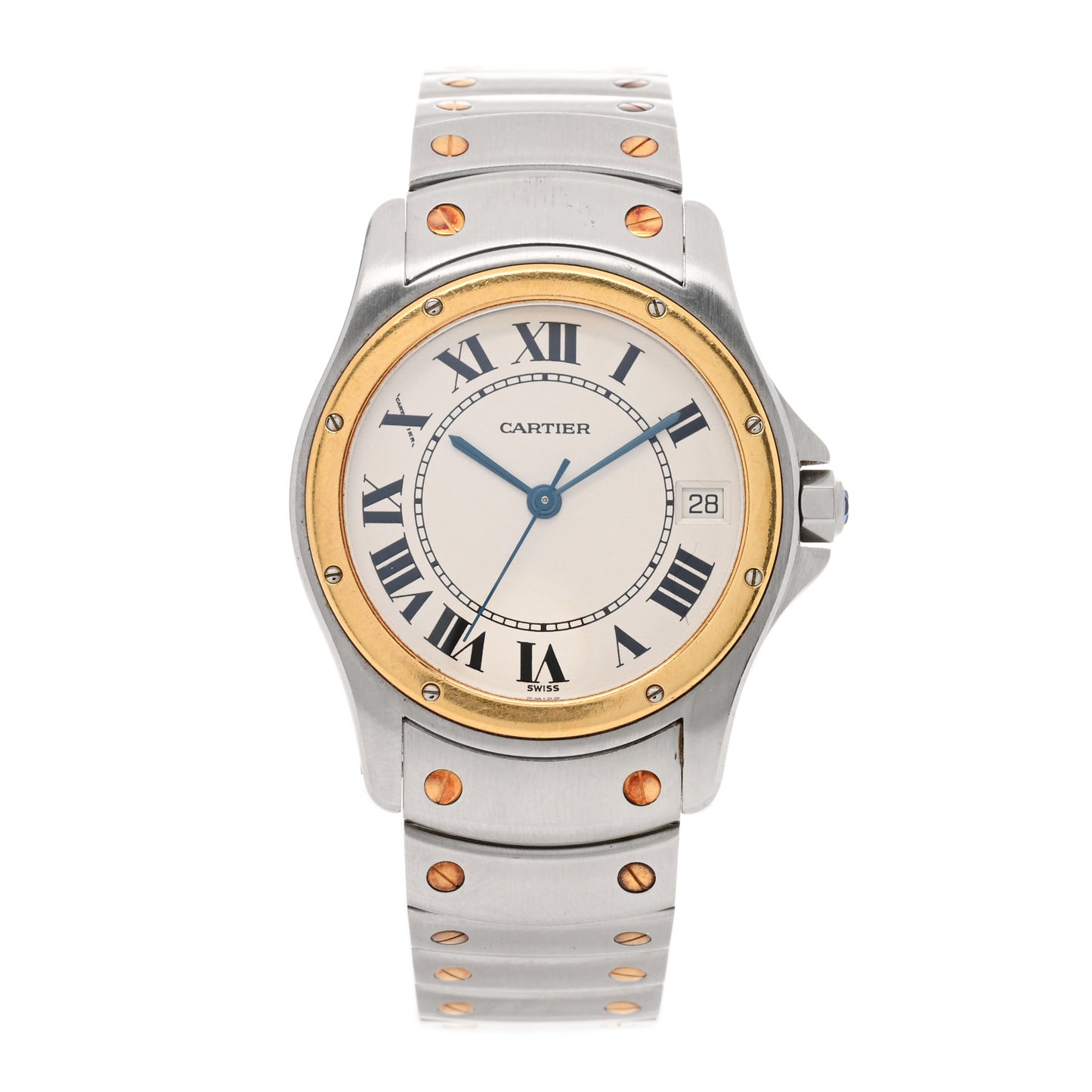 Stainless Steel 18K Yellow Gold 33mm Santos Ronde Automatic Watch