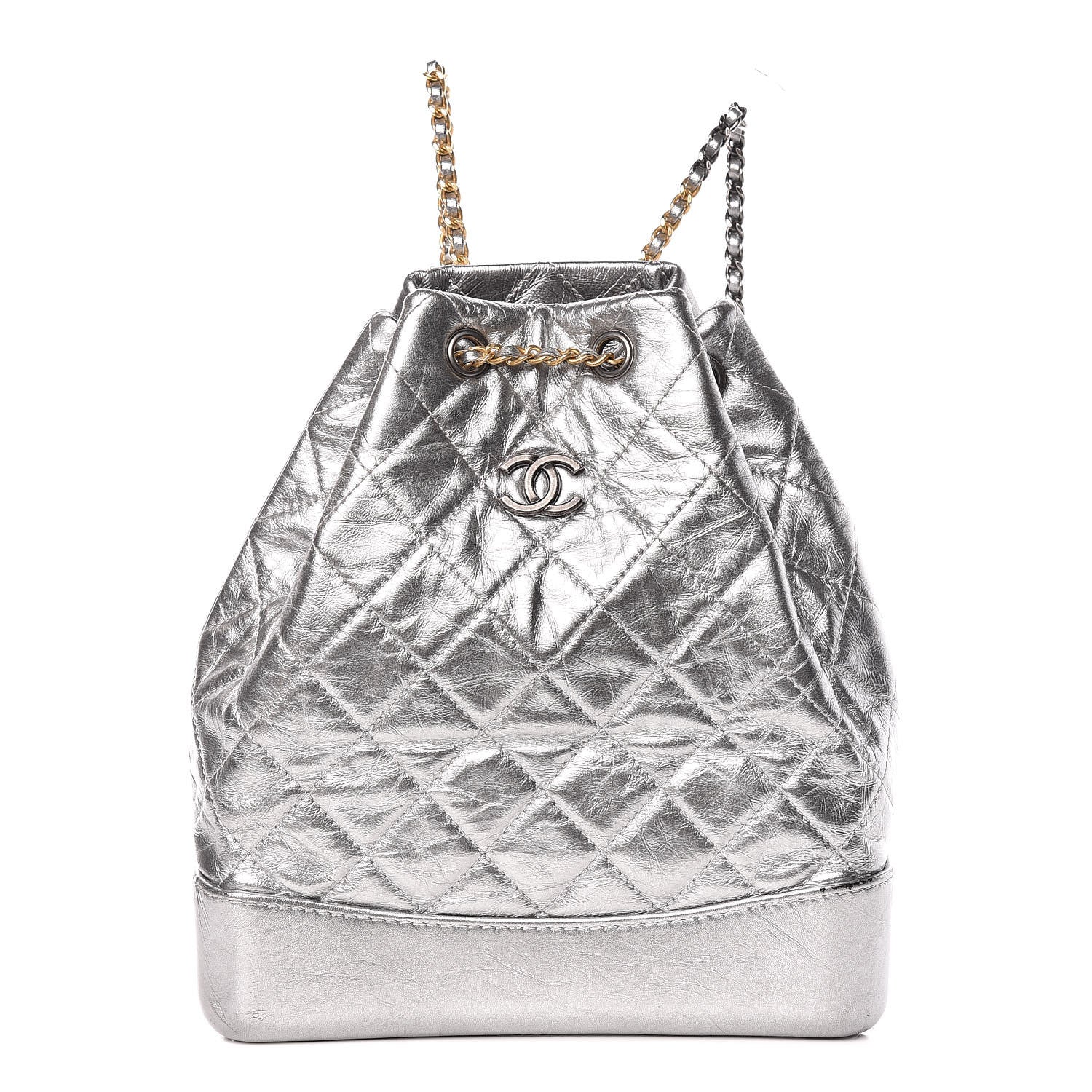 Chanel Metallic Crumpled Calfskin Quilted Gabrielle Backpack Silver 1 of 17
