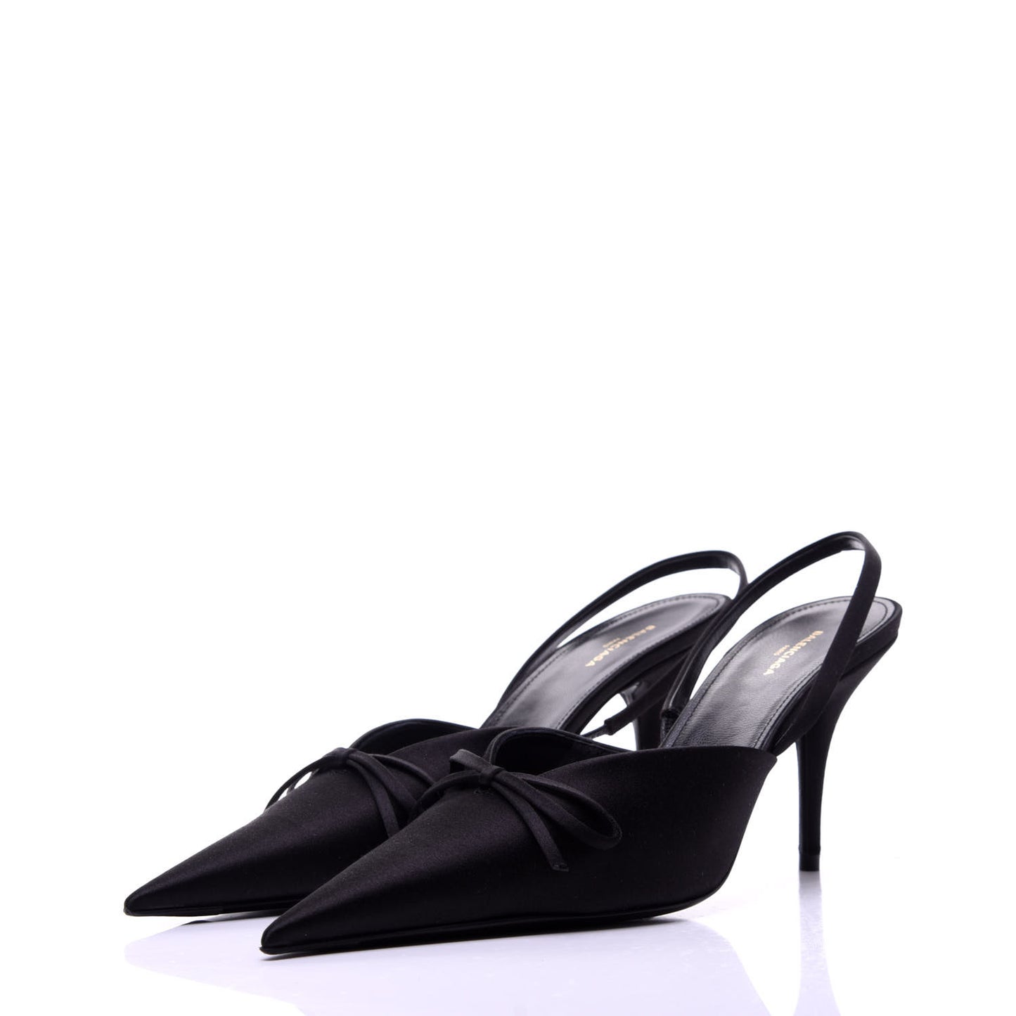 Satin Pointed Toe Knife Slingback Mules 39 Black