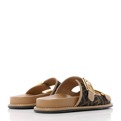Fendi Fabric Jacquard Nappa FF Womens Fendi Feel Buckled Slide Sandals 35.5 Tobacco Black Miele Scuro 39 4 of 10