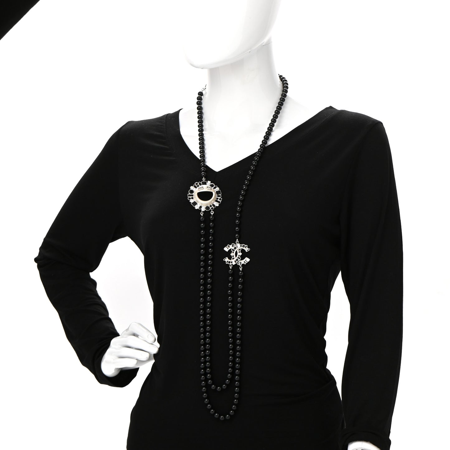 Bead Crystal Multi Strand CC Smiley Emoji Necklace Silver Black