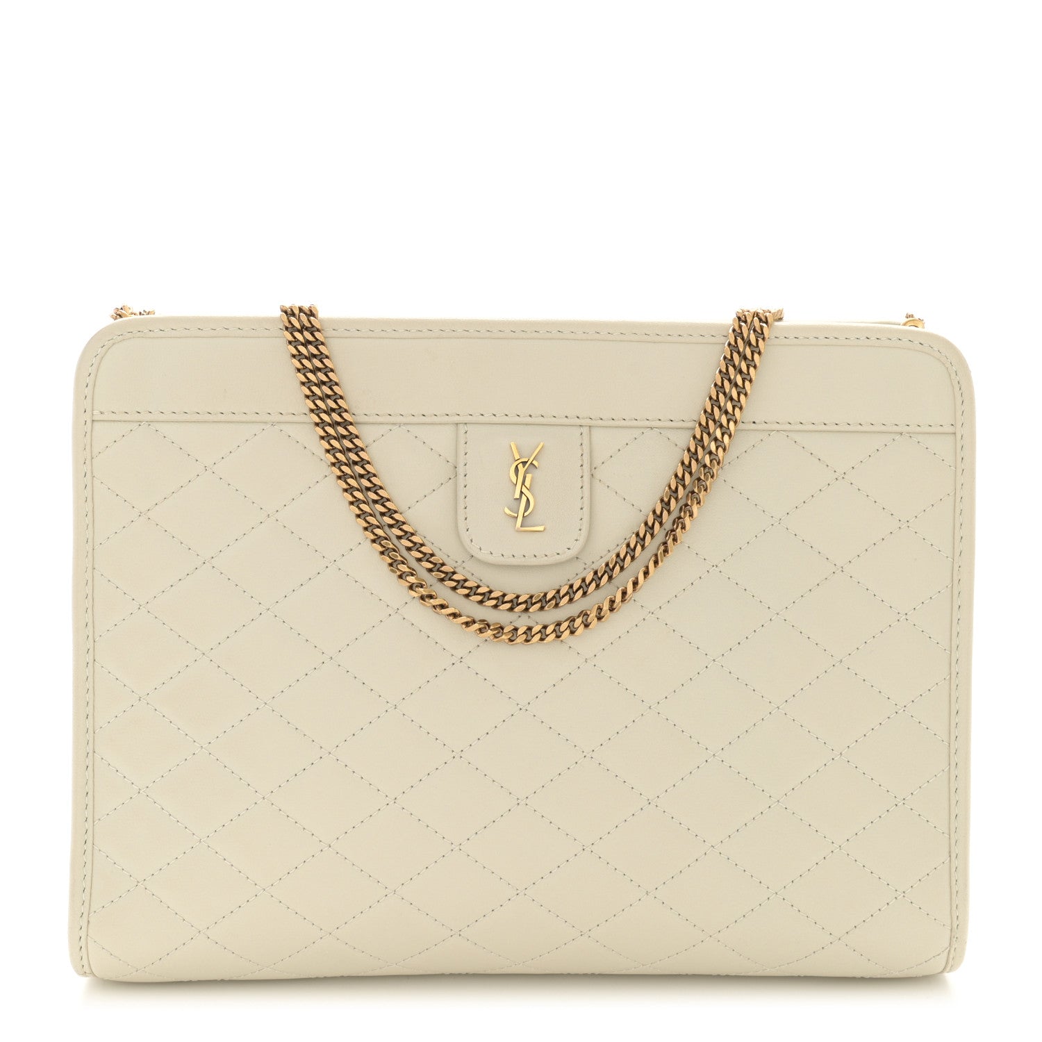 Saint Laurent Lambskin Quilted Monogram Baby Victoire Chain Clutch Blanc Vintage 1 of 12