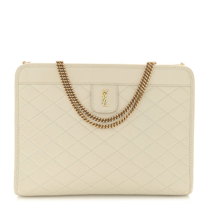 Saint Laurent Lambskin Quilted Monogram Baby Victoire Chain Clutch Blanc Vintage 1 of 12