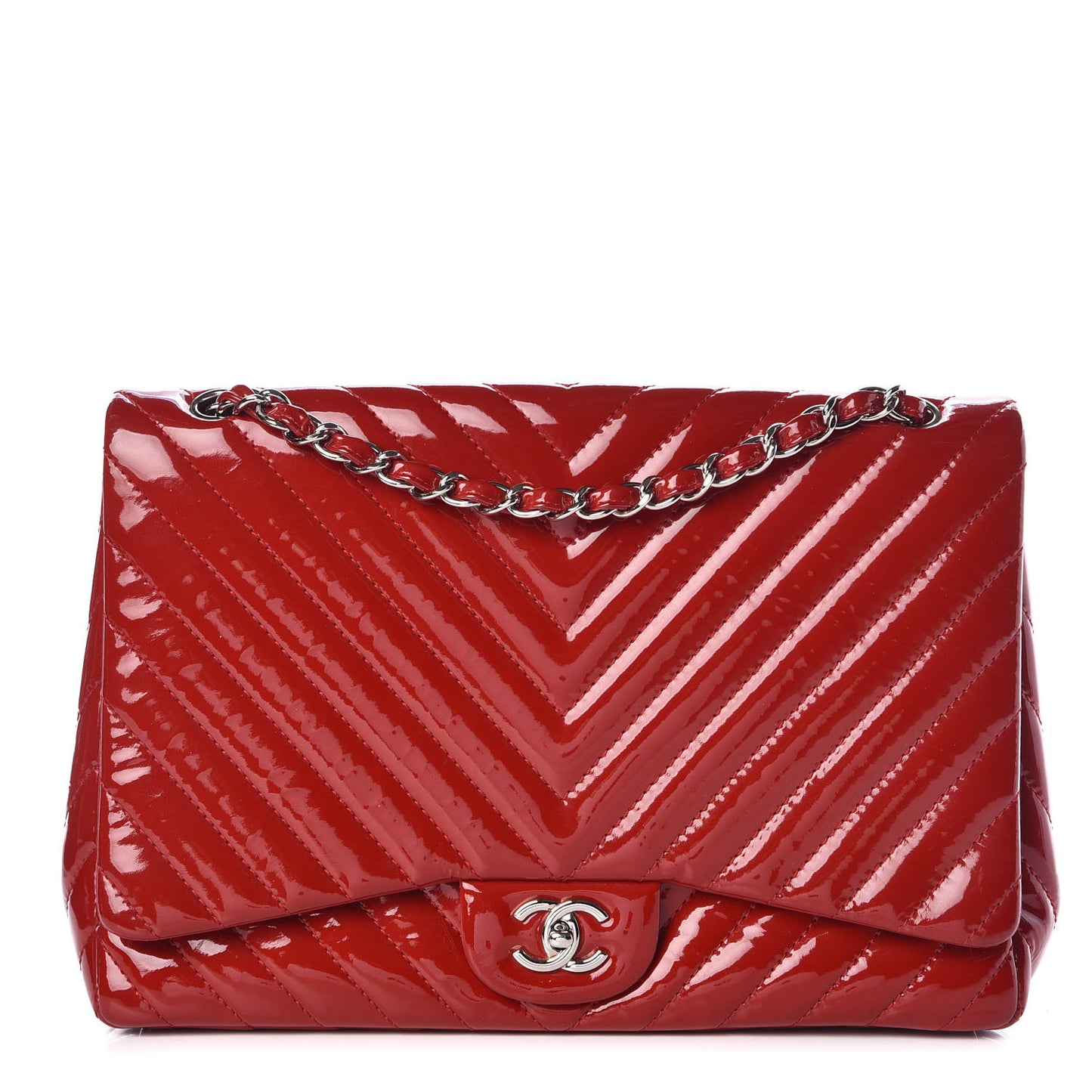 Patent Chevron Quilted Maxi Single Flap Red
