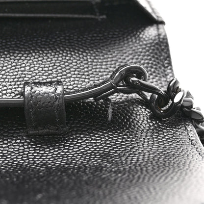 Saint Laurent Grain De Poudre Matelasse Chevron Monogram Monochrome Envelope Chain Wallet Black 10 of 11
