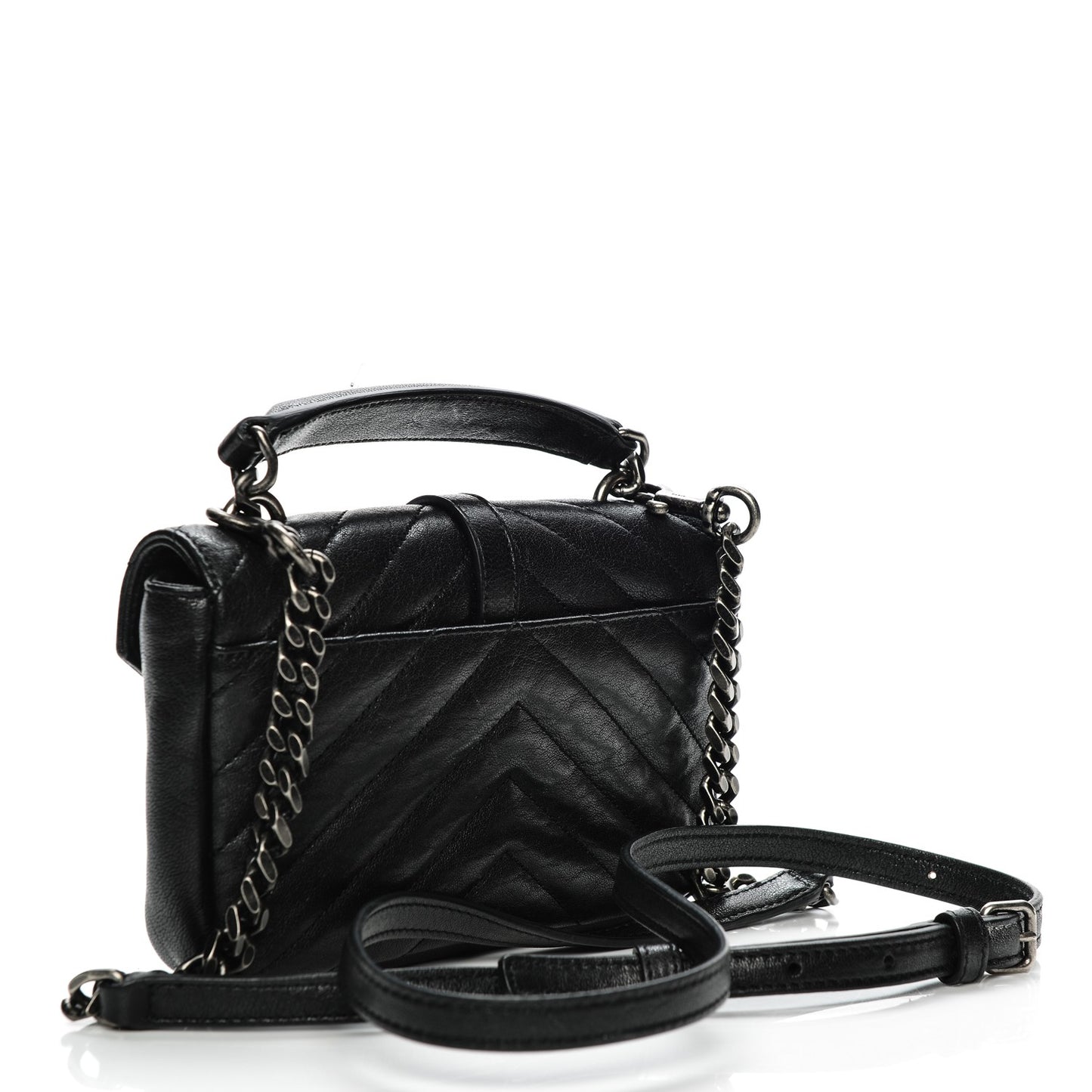 Sheepskin Matelasse Chevron Monogram College Chain Wallet Black