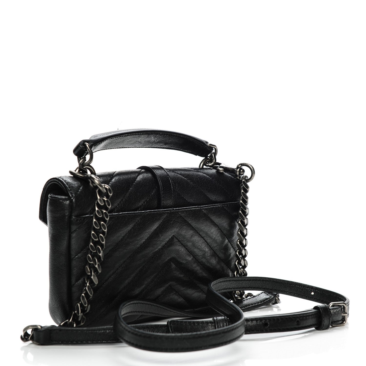 Saint Laurent Sheepskin Matelasse Chevron Monogram College Chain Wallet Black 3 of 6