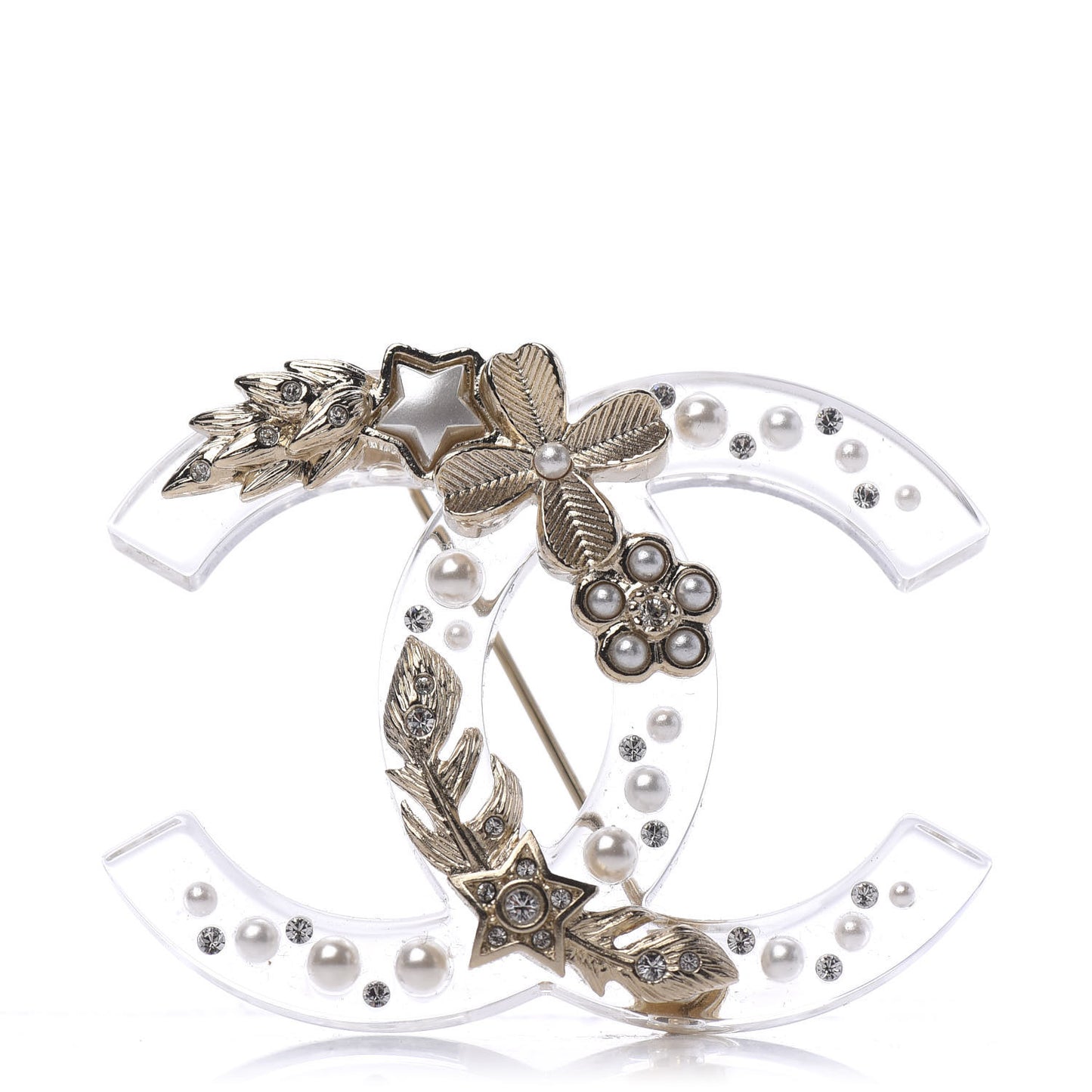 Resin Pearl Crystal CC Brooch Transparent Gold