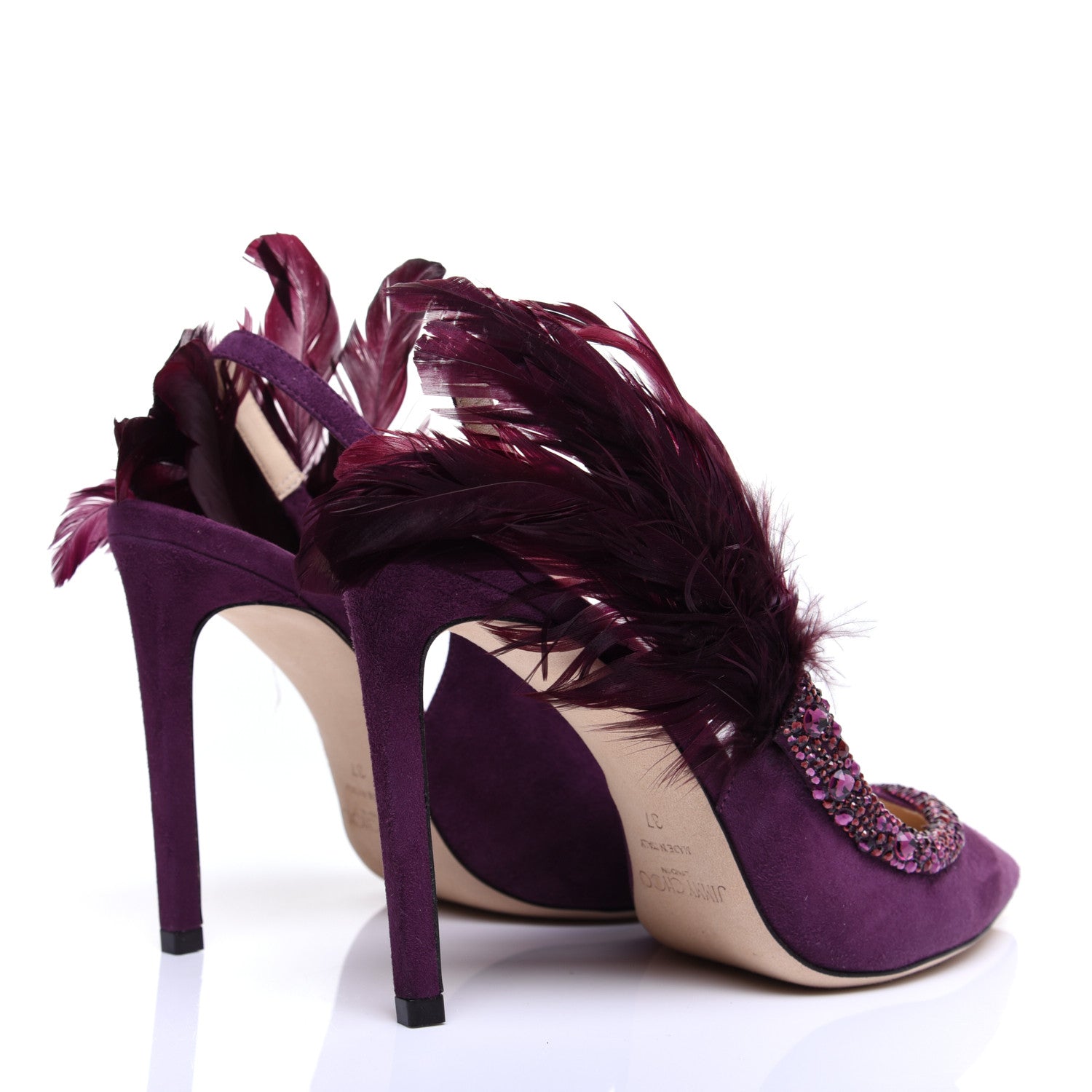 Jimmy Choo Suede Crystal Feather Tacey 100 Pumps 37 Grape 3 of 10