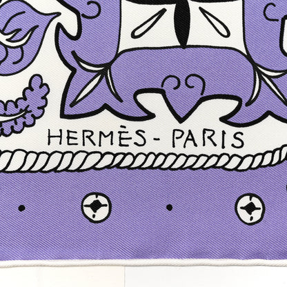 Hermes Silk Animaux Bandana Shawl 140 Mauve Black White 2 of 4