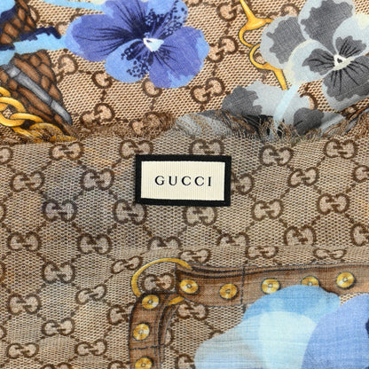 Gucci Wool Jacquard GG Monogram Big Panshie Fringe Shawl Sapphire Beige 3 of 3
