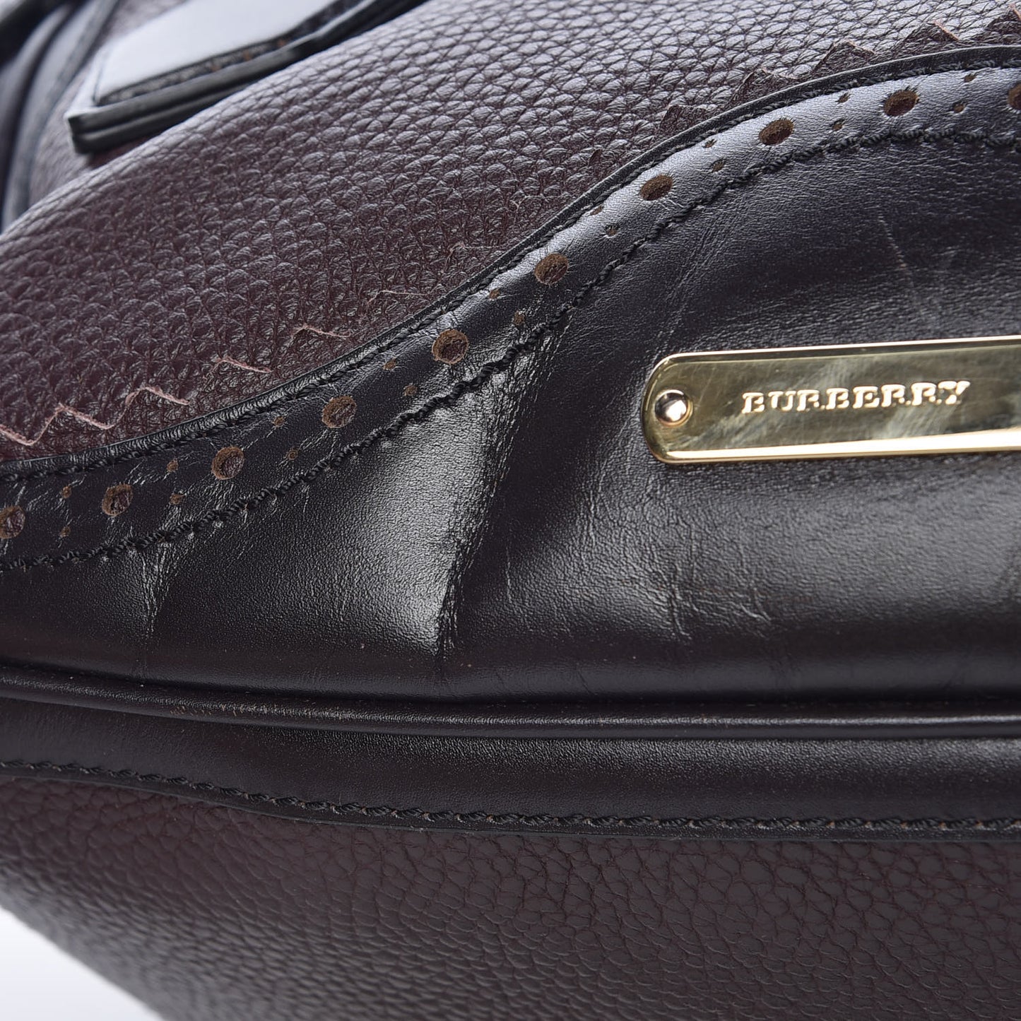 Grainy Calfskin Brogue Medium Dennet Satchel Chocolate