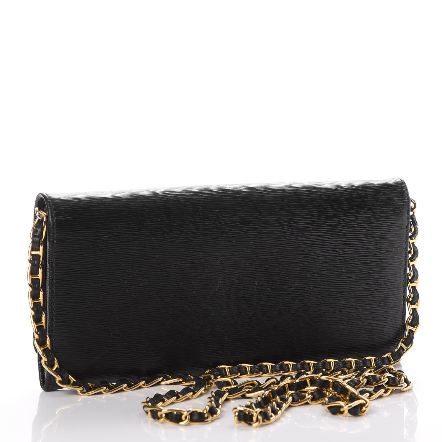 Prada Vitello Move Metal Oro Chain Wallet Black 3 of 8