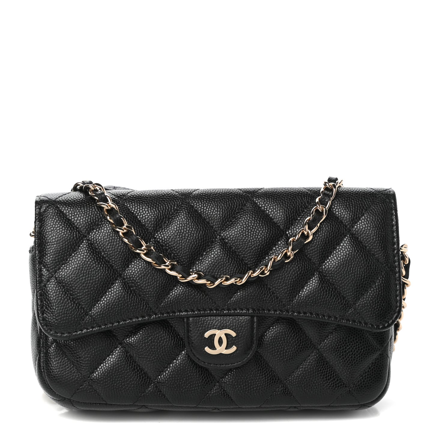Caviar Quilted Flap Phone Holder With Chain Black