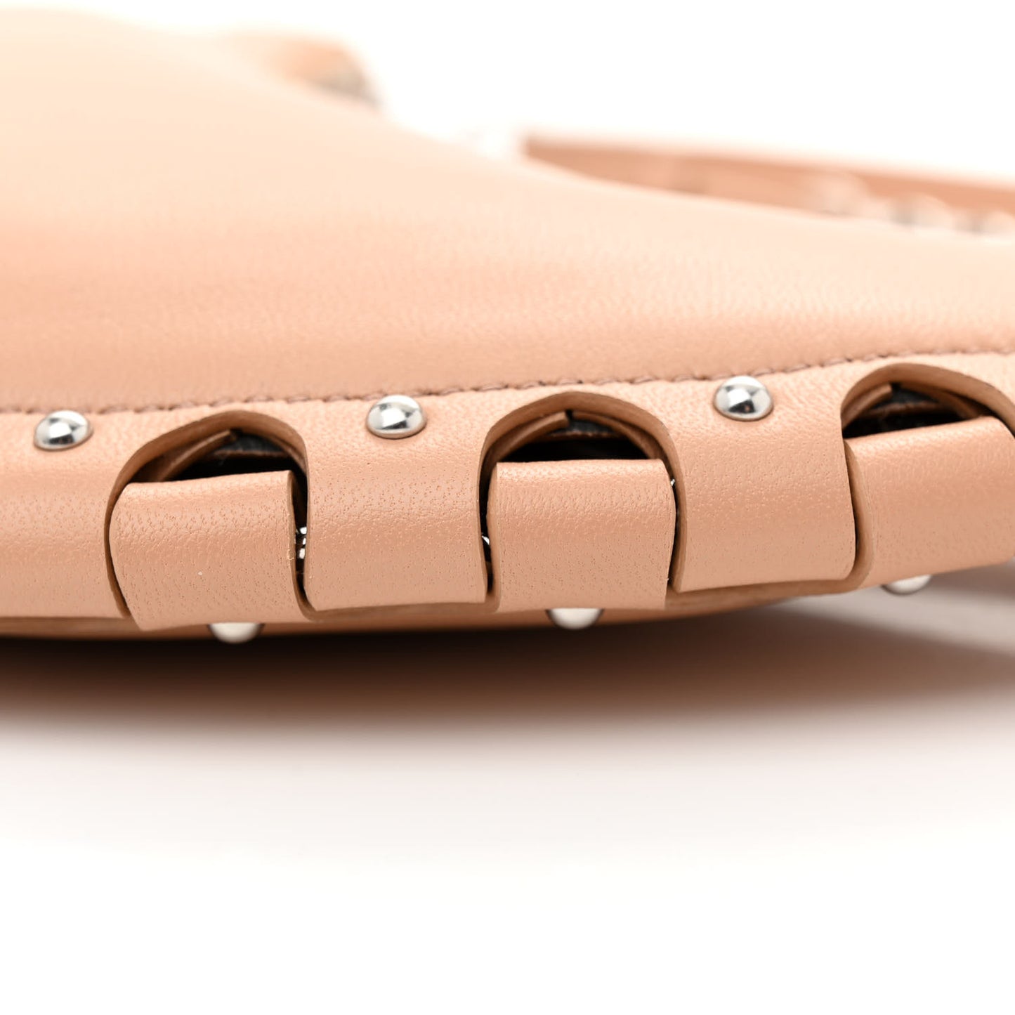 Lambskin Studded Chain Demi Lune Bag Nude