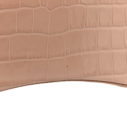 Balenciaga Shiny Calfskin Crocodile Embossed Hourglass Chain Bag Nude Beige 16 of 20