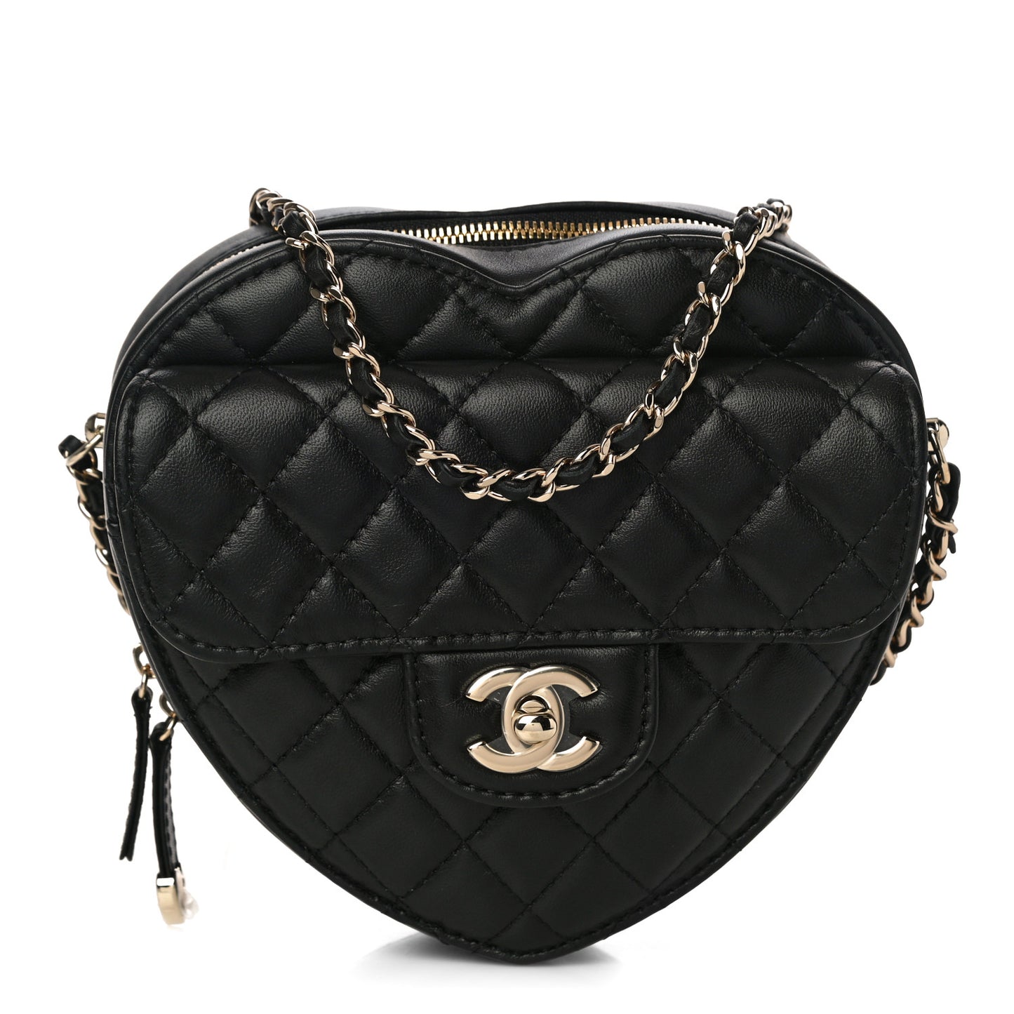 Lambskin Quilted CC In Love Heart Bag Black