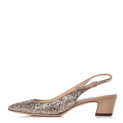 Jimmy Choo Nappa Coarse Glitter Gemma 40 Slingback Pumps 38.5 Ballet Pink 1 of 9