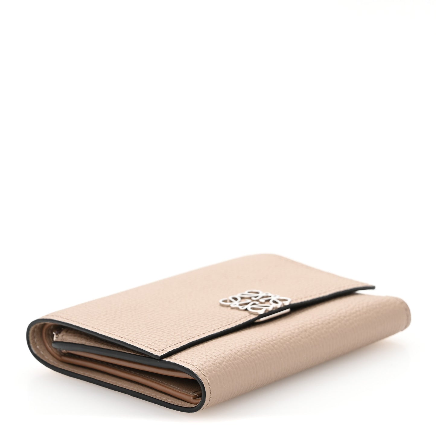 Pebble Grain Calfskin Anagram Small Vertical Wallet Sand