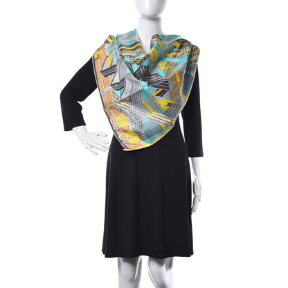 Hermes Silk Sangles En Zigzag Scarf 90 Turquoise Beige Gris 2 of 5