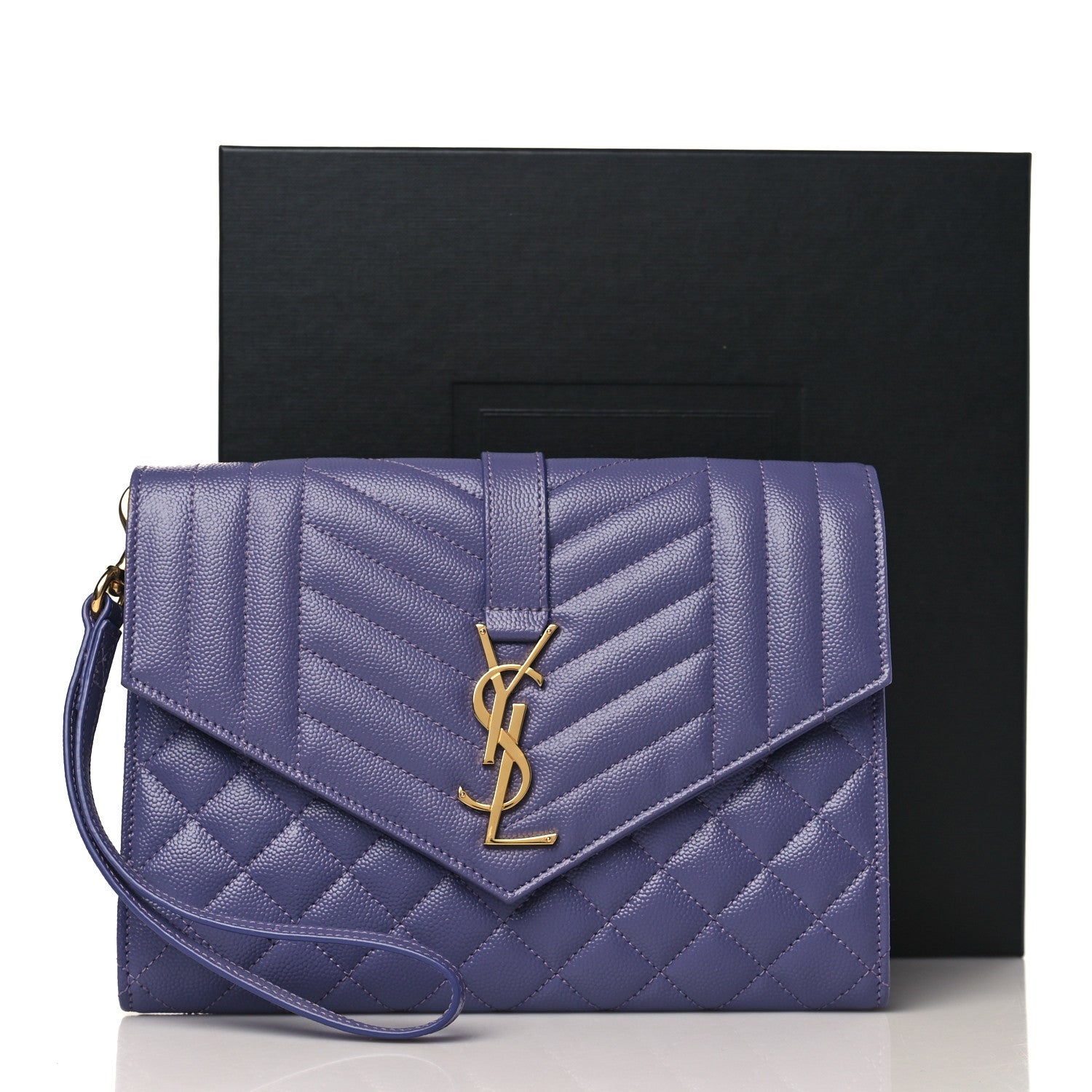 Saint Laurent Grain De Poudre Textured Mixed Matelasse Triquilt Monogram Clutch Dark Wisteria 10 of 10