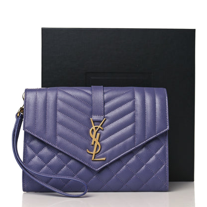 Saint Laurent Grain De Poudre Textured Mixed Matelasse Triquilt Monogram Clutch Dark Wisteria 10 of 10