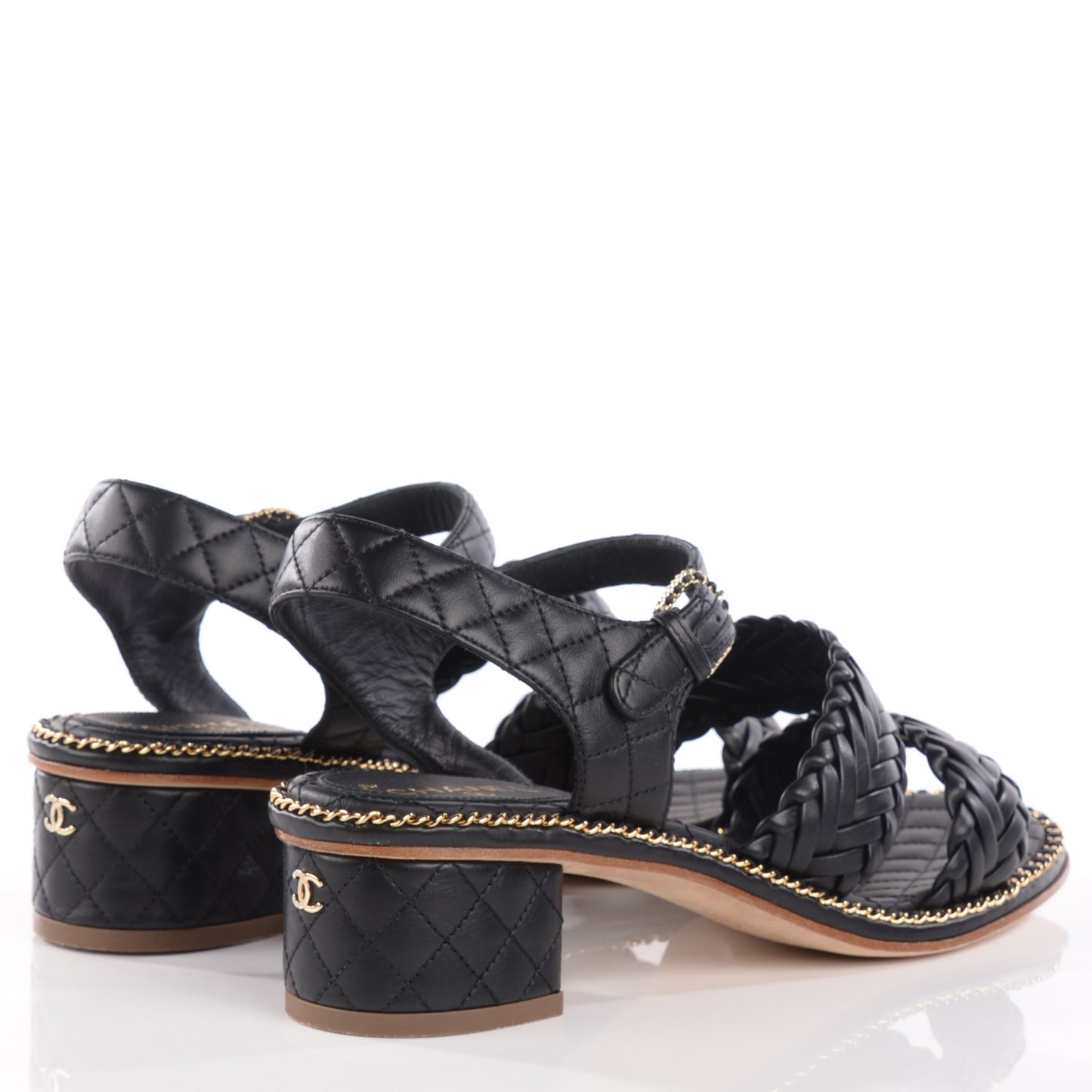 Calfskin Woven Chain Around CC Sandals 38 Black