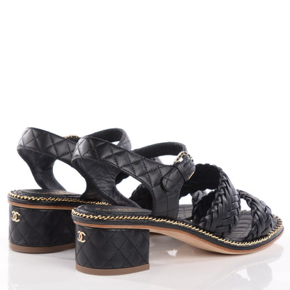 Chanel Calfskin Woven Chain Around CC Sandals 38 Black 4 of 8