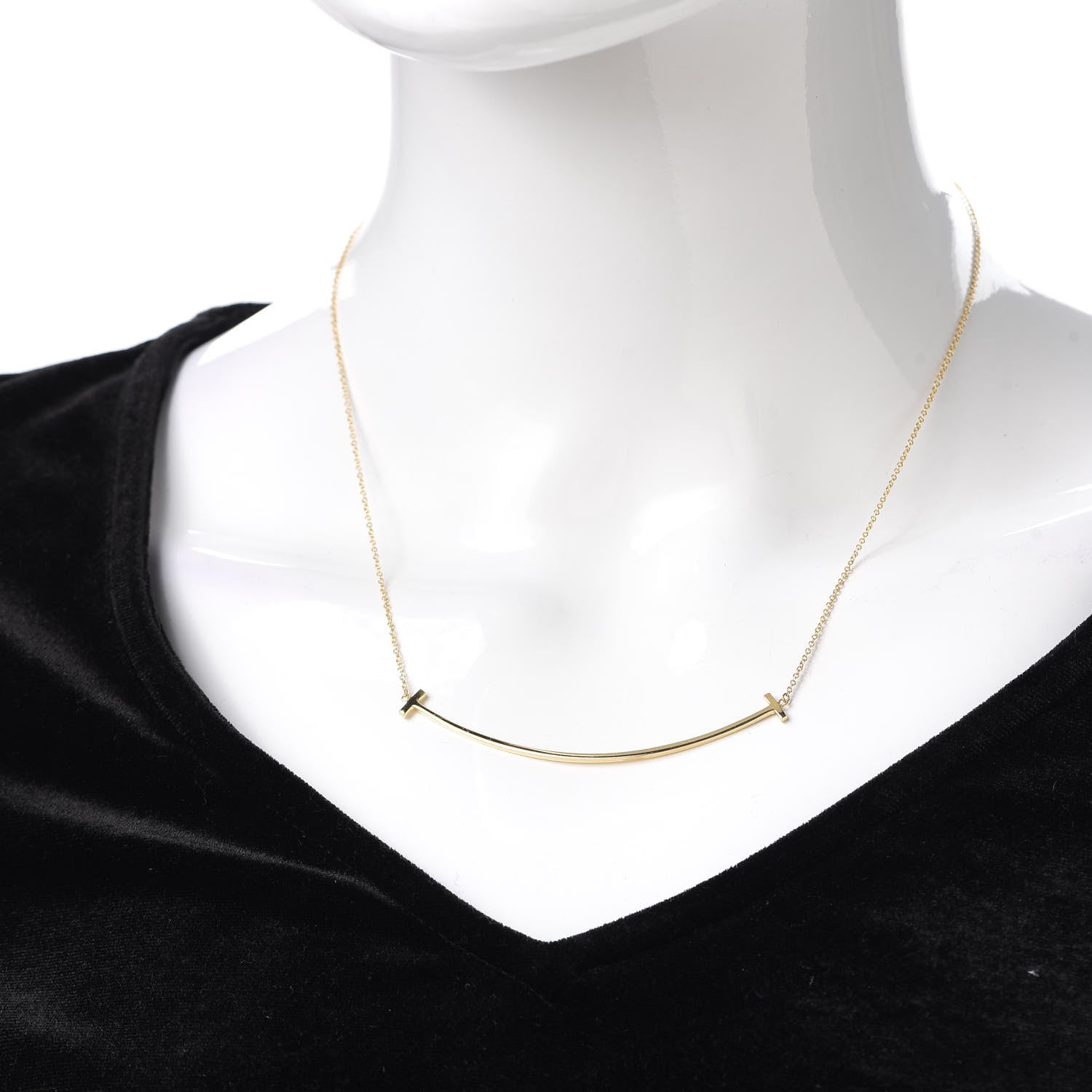Tiffany 18K Yellow Gold Large T Smile Pendant Necklace 2 of 6
