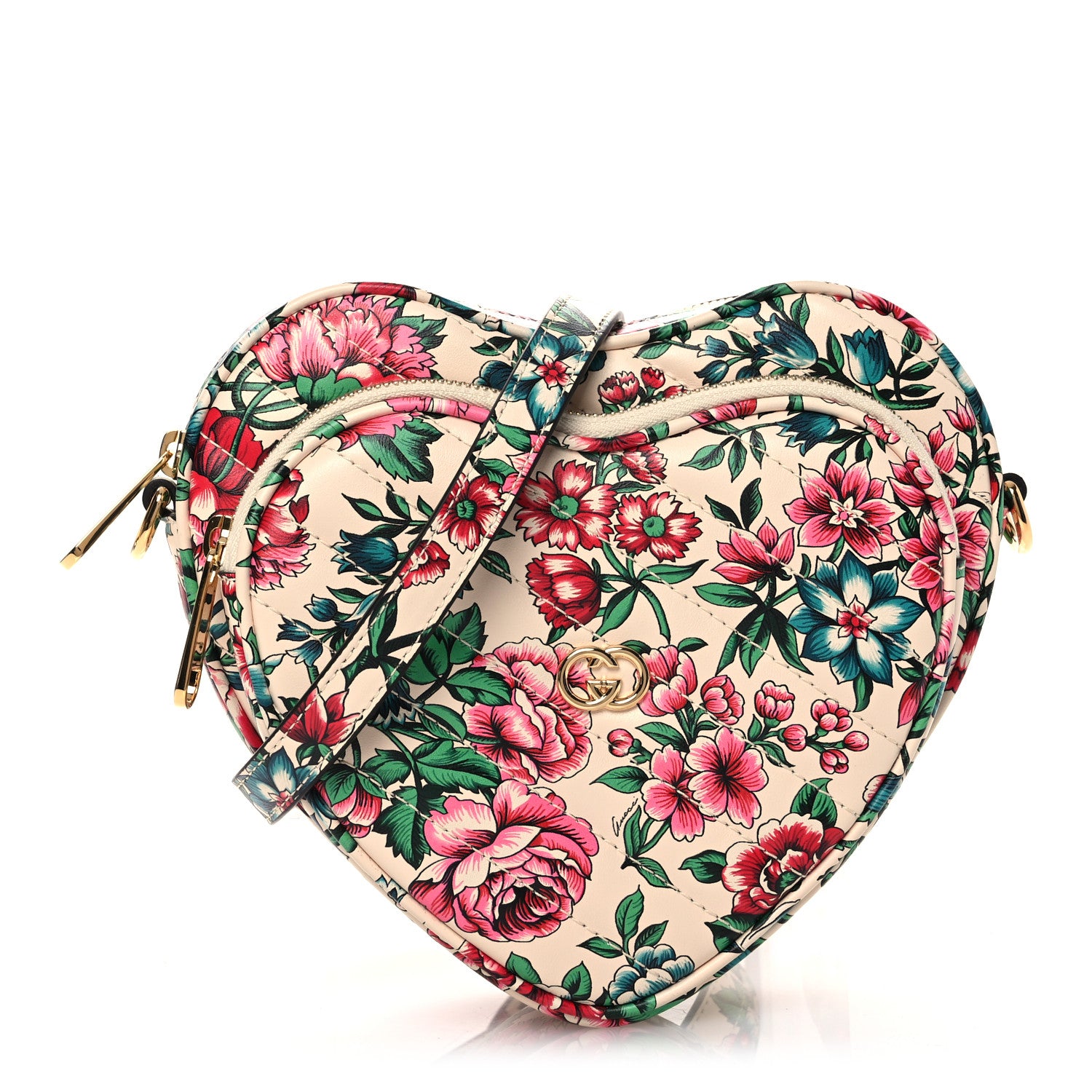 Gucci Calfskin Brit Roses Print Matelasse Diagonal Mini Interlocking G Heart Shoulder Bag Multicolor 1 of 11